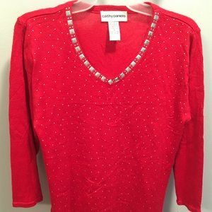 NWT Red & silver Cathy Daniels sweater size S